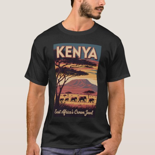 T-shirt Kenya Elephants Illustration Travel Art Vintage (Devant)