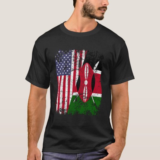 T-shirt Kenyan Roots Half American Flag Kenya (Devant)