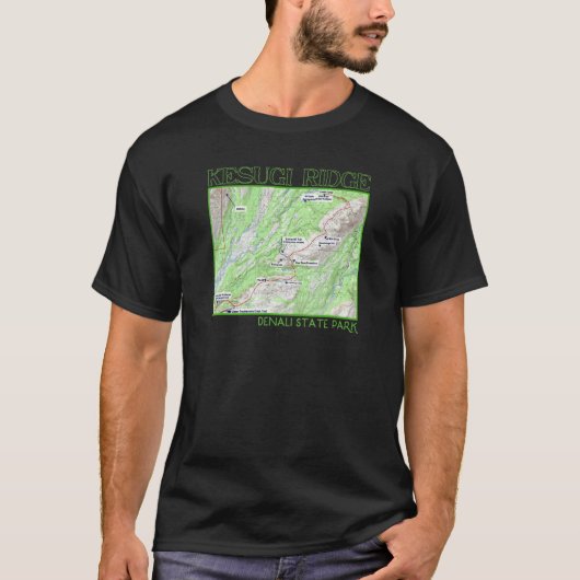 T-shirt Kesugi Ridge Hiking Map Denali State Park Alaska S (Devant)
