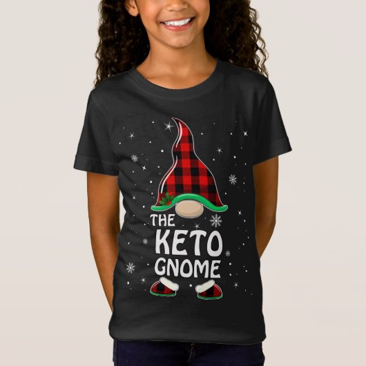 T-Shirt Keto Gnome Buffalo Plaid Correspondant Famille Noë (Devant)