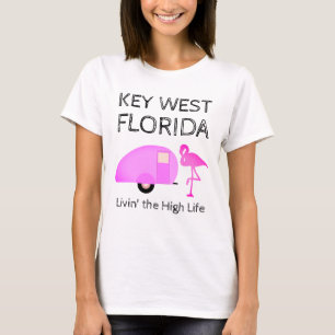 T-shirt Key West Florida Camping Thème Flamant rose rose