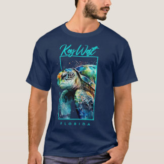 T-shirt Key WestWatercolor Portrait de tortue marine
