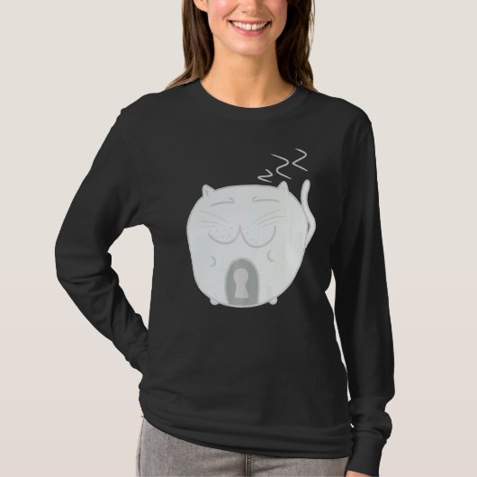 T-shirt Keyhole Kitty Cute Doux Commodé Chat Clair Blanc G (Devant)