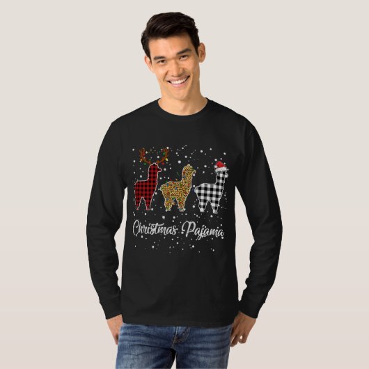 T-shirt Ki Cute Llama Christmas Pyjama Leopard Plaid Print (Devant entier)