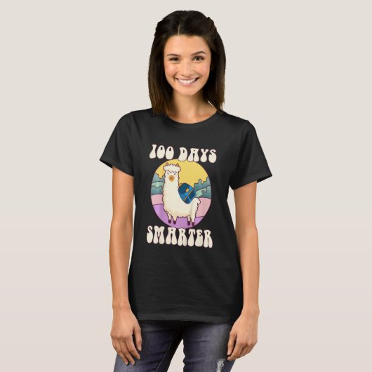 T-shirt Kids 100 days smarter, Cute llama Happy 100th Day (Devant entier)