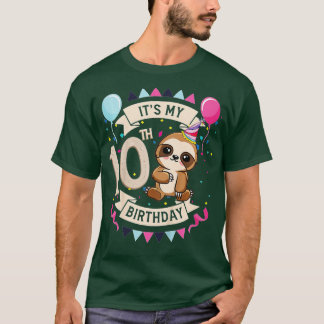 T-shirt Kids 10 Year Old Sloth Girl 10th Birthday Party Cu