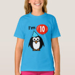 T-shirt Kids 10e Birthday | pguguo and red balloon<br><div class="desc">Le Birthday des enfants s'est servi de l'année old child. Funny pingouin cartoon with red balloon and party. Personalizable age number,  1 2 3 4 5 6 7 8 9,  etc. Fun celebration design for kid's tenth Birthday party.</div>
