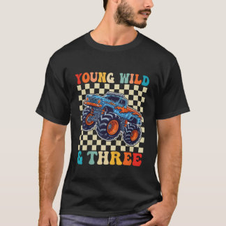 T-shirt Kids 3rd Birthday Monster Truck Young Wild And Thr