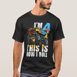 T-shirt Kids 4 Year Old Monster Truck 4th Birthday Party B