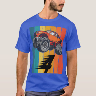 T-shirt Kids 4 Years Monster Truck Birthday Boy Car Birthd