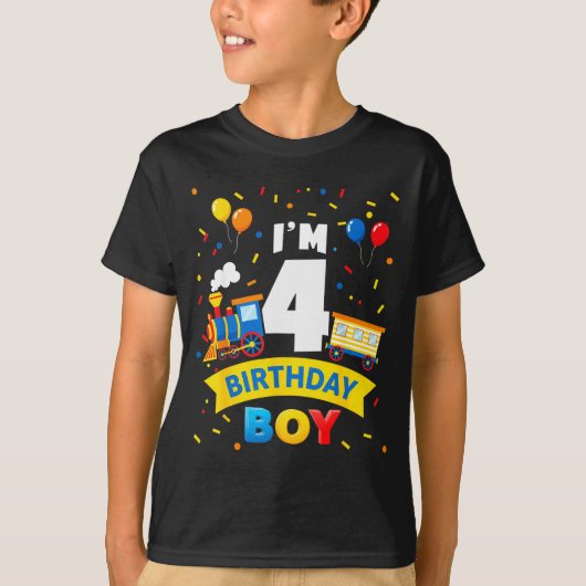 T-shirt Kids 4th Birthday Boy Train Four 4 Year Old Birthd (Devant)
