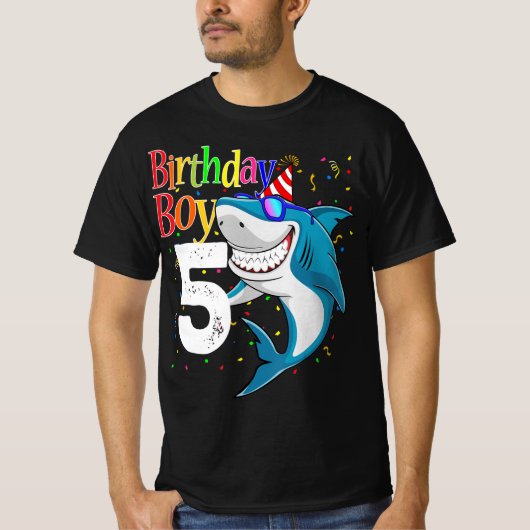 T-shirt Kids 5th Birthday Boy Shark  Jaw-Some Five  Boys  (Devant)