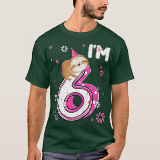 T-shirt Kids 6 Year Old Sloth 6th Birthday Girl Party Anim