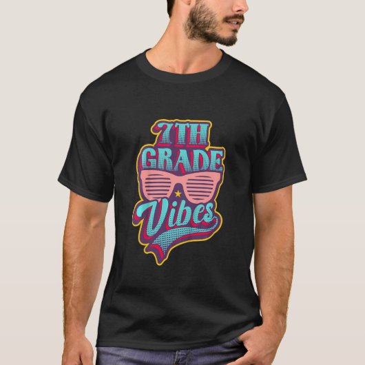 T-shirt Kids 7th Grade Vibes 1st Day Of School Student Bac (Devant)