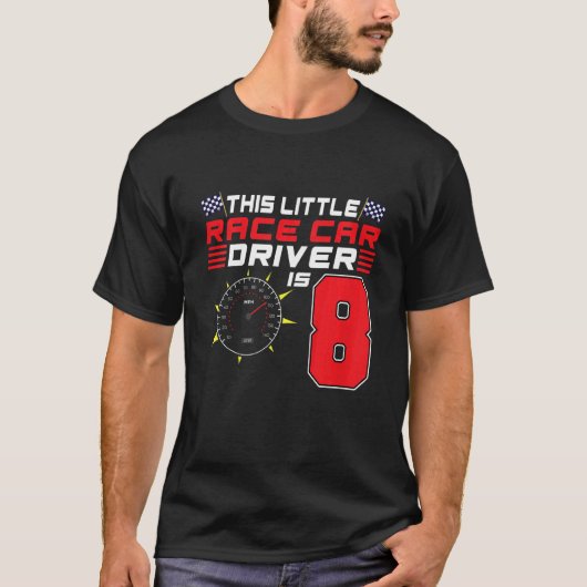 T-shirt Kids 8 Year Old Race Car Birthday Party 8th Racing (Devant)