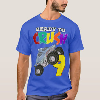 T-shirt Kids 9th Birthday Boys Monster Truck 9 Year Old Ra