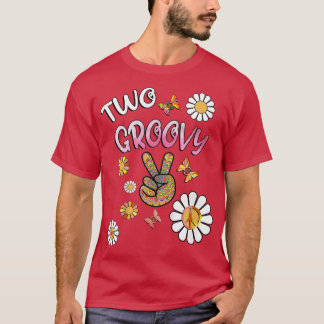 T-shirt Kids Birthday 2 Cute Hippie Groovy Flowers Design 