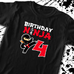 T-shirt Kids Birthday Ninja<br><div class="desc">This Birthday Ninja 4 makes a parfaite venin pour un 4 ans de fête du vieux ninja birthday. "It feese the Japanese Symbole for Ninjutsu with a cartoon ninja doing a karate kick that the birthday or girl will love" This ninja birthday design for boys and girls is a perfect...</div>