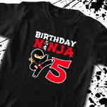 T-shirt Kids Birthday Ninja<br><div class="desc">This Birthday Ninja 5 makes a parfaite venin pour une fête de cinq ans à l'ancienne. "It feese the Japanese Symbole for Ninjutsu with a cartoon ninja doing a karate kick that the birthday or girl will love" This ninja birthday design for boys and girls is a perfect fit for...</div>