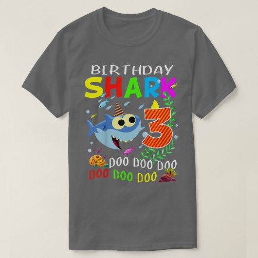T-shirt Kids Birthday Shark 3 Years Old Boys and Girls 3rd (Design devant)