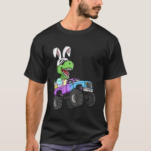 T-shirt Kids Boys Easter Eggs Monster Truck Rex Dinosaur R (Devant)