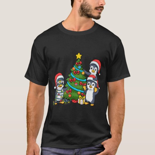 T-shirt Kids Christmas Penguin Christmas Tree Lights Baubl (Devant)