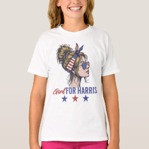 T-shirt Kids For Harris 2024 Président Girls Messy Bun