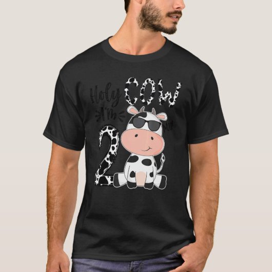 T-shirt Kids Holy Cow I'm 2 Birthday Boy 2nd Cow Farm Anim (Devant)