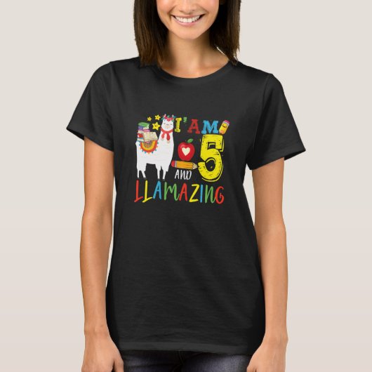 T-shirt Kids I Am 5 Years Old and Llamazing Llama 5th Birt (Devant)