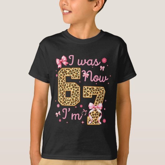 T-shirt Kids I Was 6 Now I'm 7 Leopard Coquette Bow Birthd (Devant)