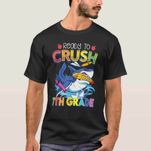 T-shirt Kids I'm Ready To Crush 7th Grade Shark Back To Sc (Devant)