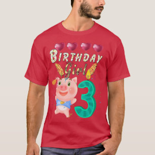 T-shirt Kids Kids Kids 3 Year Old Pig Birthday Girl Cute 3