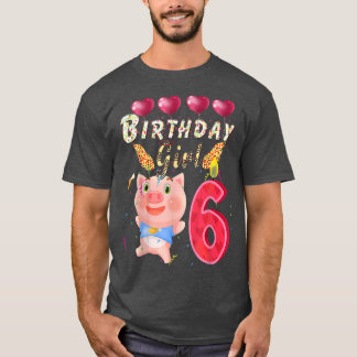 T-shirt Kids Kids Kids 6 Year Old Pig Birthday Girl Cute 6