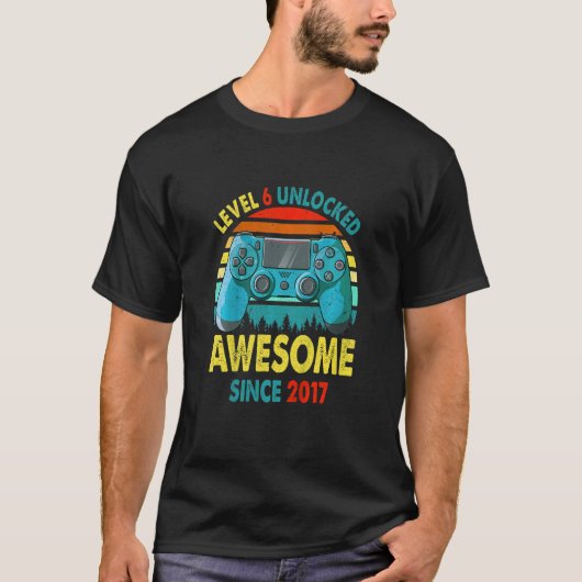 T-shirt Kids Level 6 Unlocked Awesome 2017 Video Game 6th (Devant)