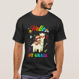 T-shirt Kids Llama Hello 1st Grade  Cute Llama Back To Sch