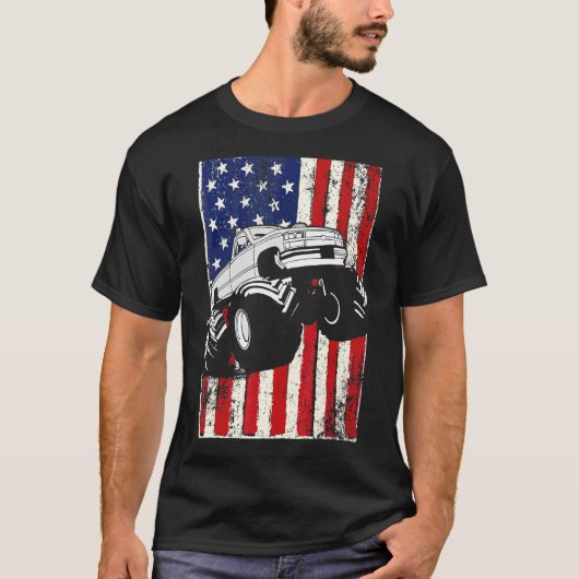 T-shirt Kids Monster Truck American Flag Racing Usa Patrio (Devant)