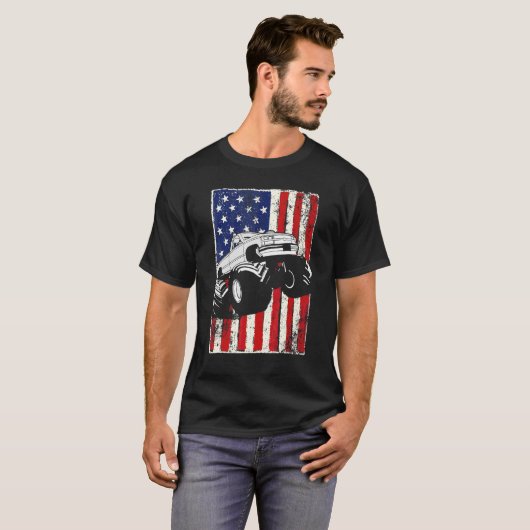 T-shirt Kids Monster Truck American Flag Racing Usa Patrio (Devant entier)