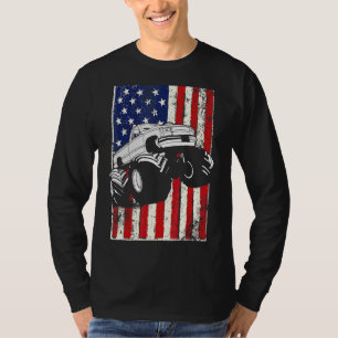 T-shirt Kids Monster Truck American Flag Racing Usa Patrio