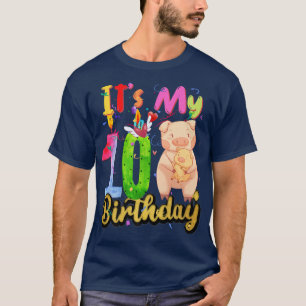 T-shirt Kids Pig 10th Birthday 10 Years Old Pig Birthday P