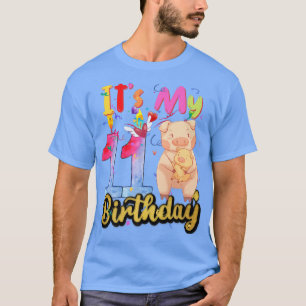 T-shirt Kids Pig 11th Birthday 11ans Old Pig Birthday