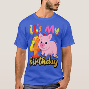 T-shirt Kids Pig 4th Birthday 4 Years Old Pig Birthday