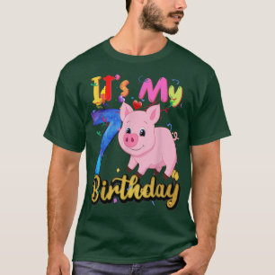 T-shirt Kids Pig 7th Birthday 7 Years Old Pig Birthday 381