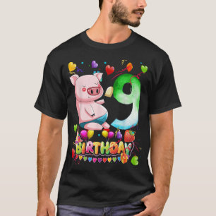 T-shirt Kids Pig Birthday Party 9 Year Old Boy 9th Pig Bir