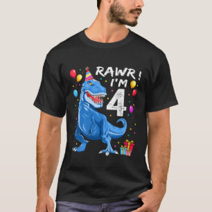 T-shirt Kids Rawr I'm 4 4Th Birthday T Rex Dinosaur Party