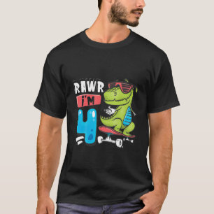 T-shirt Kids Rawr I'm 4 T Rex Dinosaur Skateboard Boys 4E