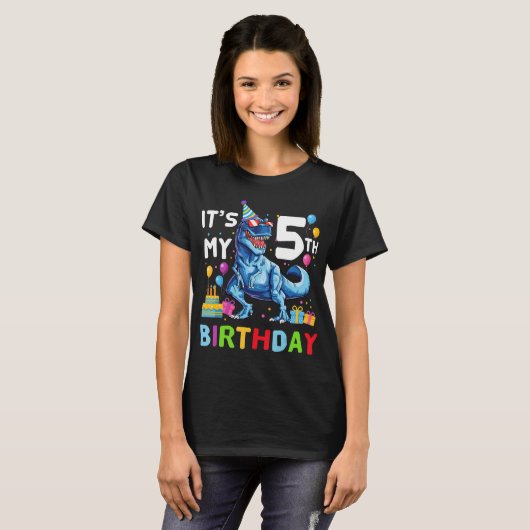 T-shirt Kids Rawr I'm 5 5th Birthday Party T Rex Dinosaur (Devant entier)