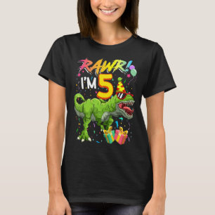 T-shirt Kids Rawr I'm 5 5th Birthday Rex Dinosaur Party
