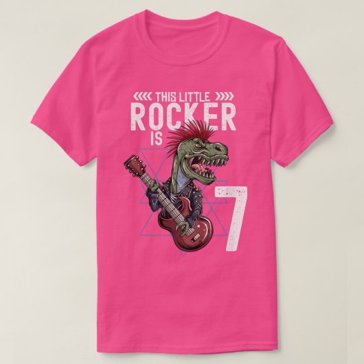 T-shirt Kids Rock And Roll Music T Rex Dinosaur 7e anniver (Design devant)