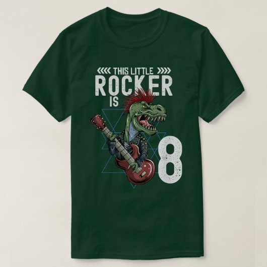 T-shirt Kids Rock And Roll Music T Rex Dinosaur 8e anniver (Design devant)