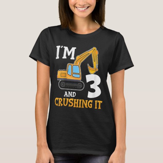 T-shirt Kids Three 3yr 3th Birthday Digger Boy Constructio (Devant)